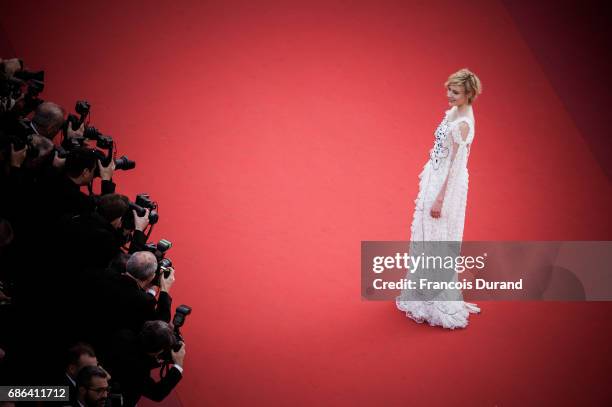 Greta Gerwig attends the "The Meyerowitz Stories" screening during the 70th annual Cannes Film Festival at Palais des Festivals on May 21, 2017 in...