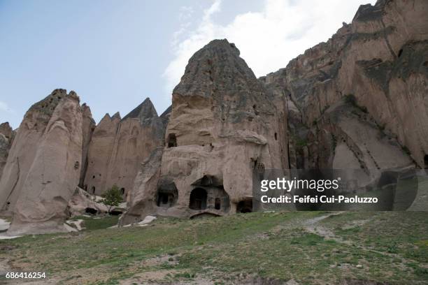 hoodoo rock at ihlara valley, aksaray province, turkey - butte rocky outcrop stock pictures, royalty-free photos & images