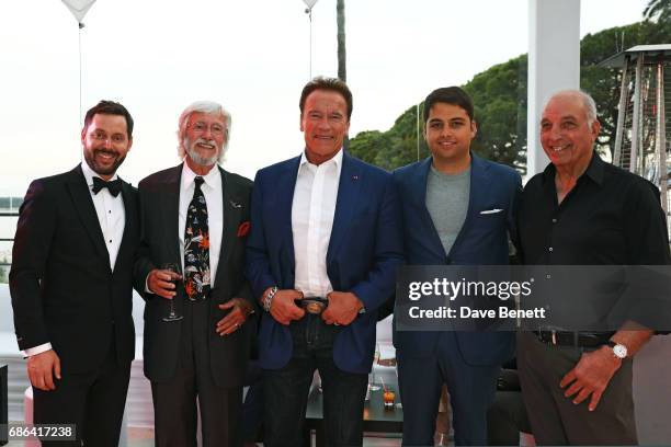 Michael Kives, Jean-Michel Cousteau, Arnold Schwarzenegger Jamie Reuben and David Reuben attend a dinner hosted by Jamie Reuben & Michael Kives with...