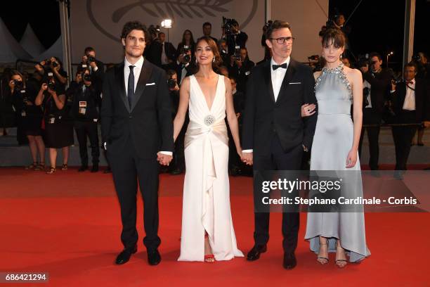 Actors Louis Garrel, Berenice Bejo, director Michel Hazanavicius and Stacy Martin attend the "Redoubtable " premiere during the 70th annual Cannes...