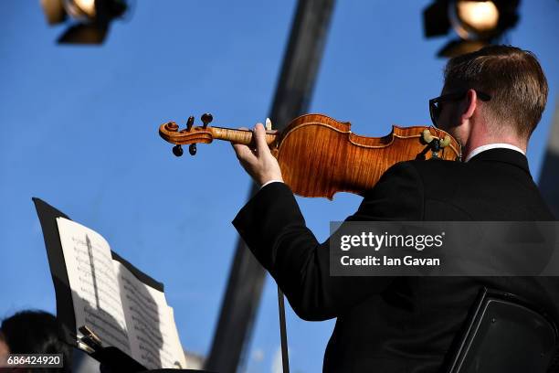 The London Symphony Orchestra gives a free, open-air concert to a crowd of thousands in London's Trafalgar Square, in an annual concert series...