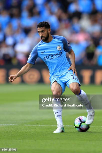 Gael Clichy of Manchester City in action during the Premier League match between Watford and Manchester City at Vicarage Road on May 21, 2017 in...