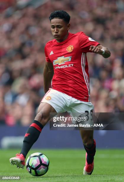 Demetri Mitchell of Manchester United during the Premier League match between Manchester United and Crystal Palace at Old Trafford on May 21, 2017 in...