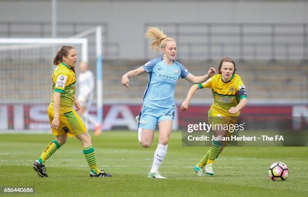 Keira Walsh Manchester City Women chases the ball with Annie Heatherson and Ellie Curson of of Yeovil Town Ladies during the WSL Spring Series Match...