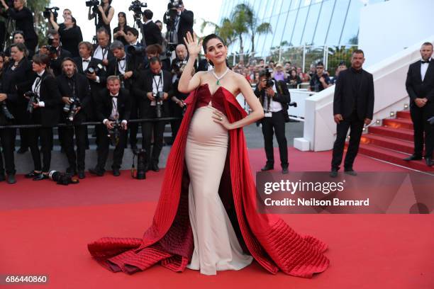 Araya Hargate attends 'The Meyerowitz Stories' screening during the 70th annual Cannes Film Festival at Palais des Festivals on May 21, 2017 in...