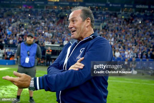 Head coach Huub Stevens of Schalke shows emotions during his passage after the 20 years of Eurofighter match between Eurofighter and Friends and Euro...