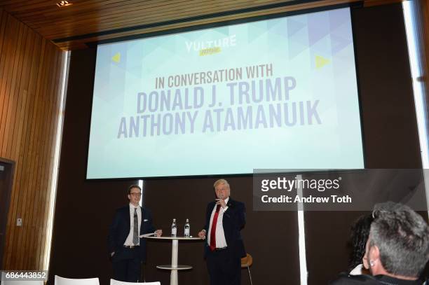 National Affairs Editor at New York Magazine Gabriel Sherman interviews "The President Show" actor Anthony Atamanuik onstage at Vulture Festival at...