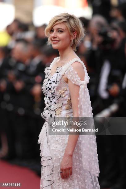 Greta Gerwig attends 'The Meyerowitz Stories' screening during the 70th annual Cannes Film Festival at Palais des Festivals on May 21, 2017 in...