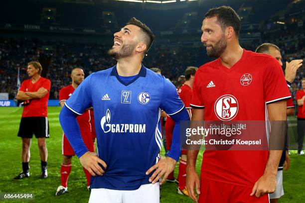 Sead Kolasinac and Kevin Kuranyi are seen after the 20 years of Eurofighter match between Eurofighter and Friends and Euro All Stars at Veltins Arena...