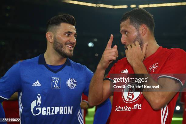 Sead Kolasinac and Kevin Kuranyi are seen after the 20 years of Eurofighter match between Eurofighter and Friends and Euro All Stars at Veltins Arena...