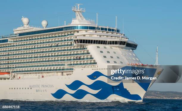 Princess Cruises' newest ship "Majestic Princess" sailing out of the Port of Civitavecchia on May 21, 2017 in Rome, Italy. Beginning a 49 day trip...