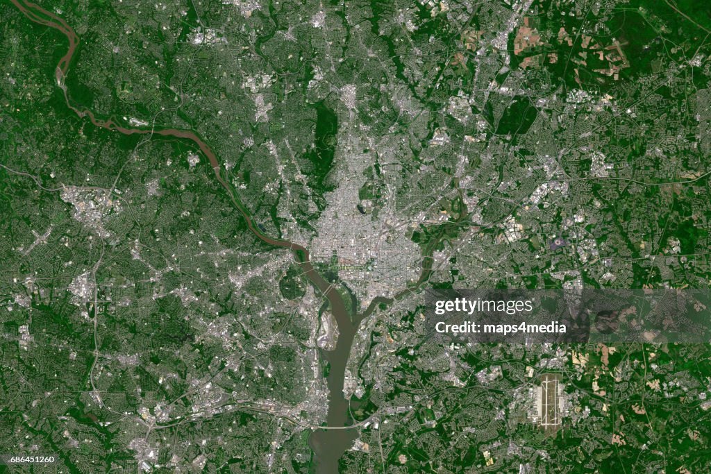 WASHINGTON, DC, MAY 16, 2017: This is an enhanced Sentinel Satellite Image of Washington, DC.