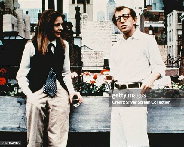 Woody Allen as Alvy Singer and Diane Keaton as Annie Hall in the comedy film 'Annie Hall', 1977.