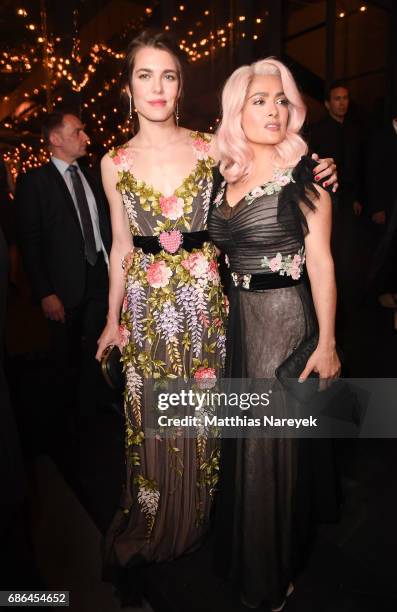 Charlotte Casiraghi and Salma Hayek attend the Women in Motion Awards Dinner at the 70th Cannes Film Festival at Place de la Castre on May 21, 2017...