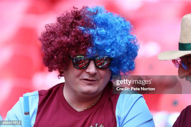 South Shields fan looks on during The Buildbase FA Vase Final between South Shields and Cleethorpes Town at Wembley Stadium on May 21, 2017 in...