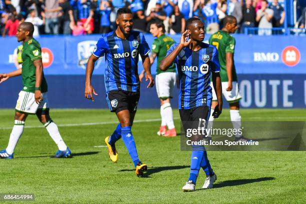 Montreal Impact midfielder Ballou Tabla celebrating his pass on the fourth Impact goal of the game during the Portland Timbers versus the Montreal...