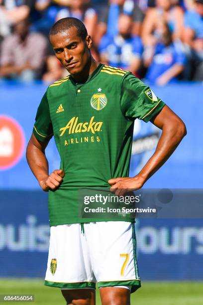 Look on Portland Timbers defender Roy Miller during the Portland Timbers versus the Montreal Impact game on May 20 at Stade Saputo in Montreal, QC