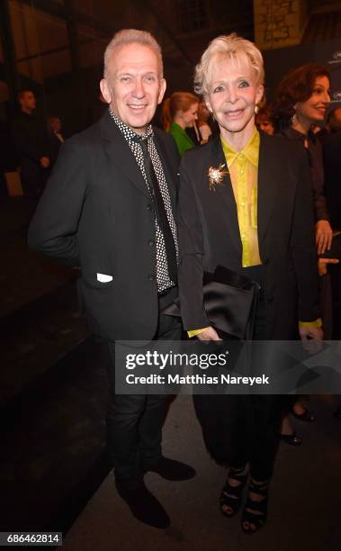 Tonie Marshall and Jean-Paul Gaultier attend the Women in Motion Awards Dinner at the 70th Cannes Film Festival at Place de la Castre on May 21, 2017...