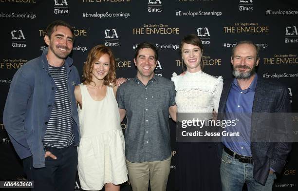 Actor Lee Pace, actor Kerry Bishe, show co-creator Chris Rogers, actor Mackenzie Davis and actor Toby Huss attend the "Halt and Catch Fire" panel on...