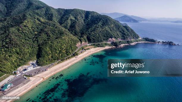 japan sea high angle view - präfektur fukui stock-fotos und bilder