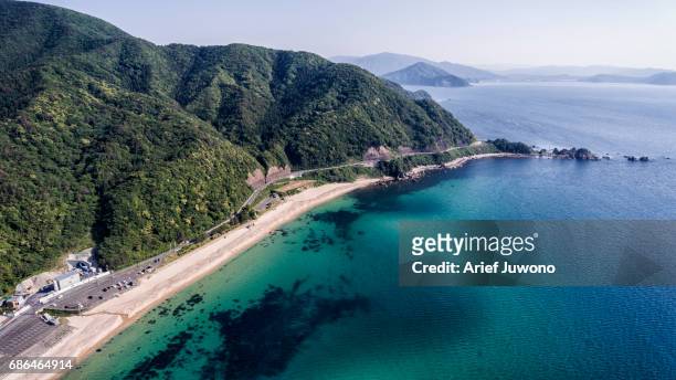 japan sea high angle view - präfektur fukui stock-fotos und bilder