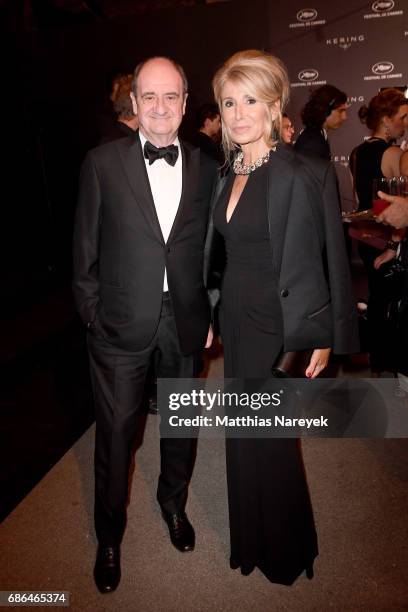 Pierre Lescure and Anne Florence Schmitt attend the Women in Motion Awards Dinner at the 70th Cannes Film Festival at Place de la Castre on May 21,...