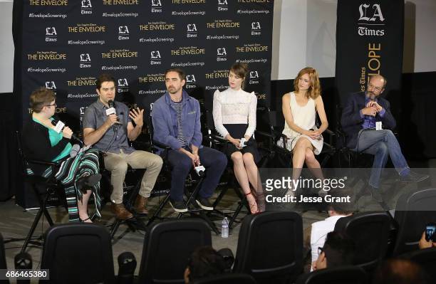 Writer Libby Hill, show co-creator Chris Rogers, actors Lee Pace, Mackenzie Davis, Kerry Bishe and Toby Huss attend the "Halt and Catch Fire" panel...