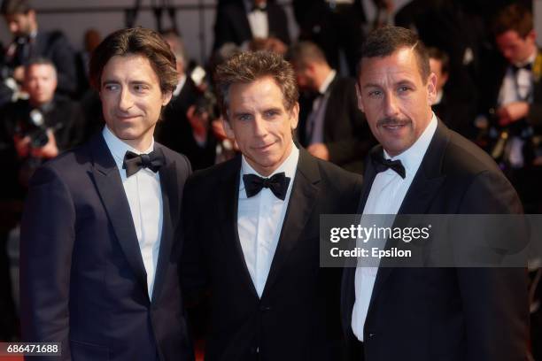 Director Noah Baumbach, actor Ben Stiller, actor Adam Sandler depart after the "The Meyerowitz Stories" screening during the 70th annual Cannes Film...