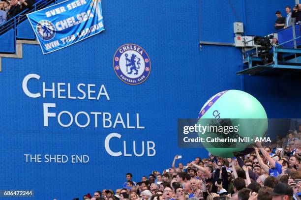 Giant balloon with Champions 2016/17 is passed amongst the fans during the Premier League match between Chelsea and Sunderland at Stamford Bridge on...