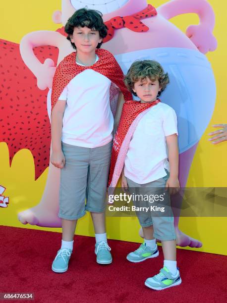 Actors August Maturo and Ocean Maturo attend the premiere of DreamWorks Animation and 20th Century Fox's 'Captain Underpants' at Regency Village...