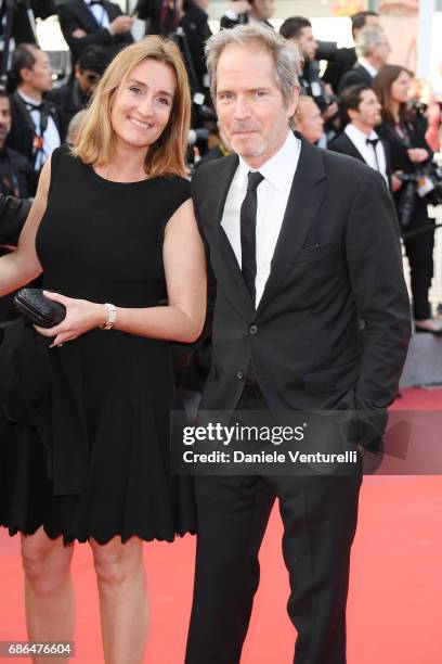 Christopher Thompson and a guest attend the "The Meyerowitz Stories" screening during the 70th annual Cannes Film Festival at Palais des Festivals on...