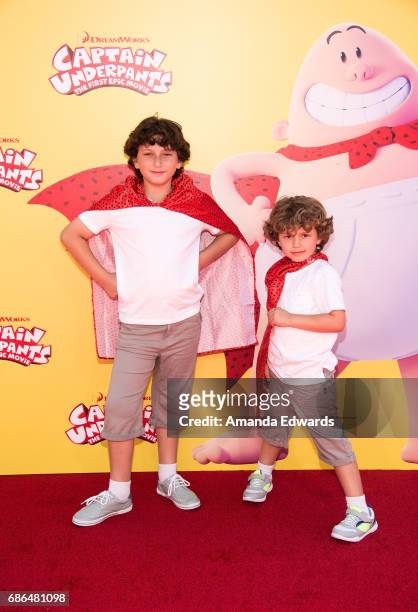 Actors August Maturo and Ocean Maturo arrive at the premiere of 20th Century Fox's "Captain Underpants: The First Epic Movie" at the Regency Village...