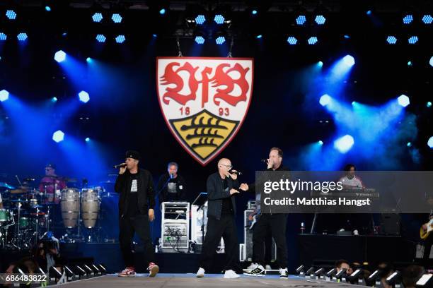 The band "Die Fantastischen Vier" performs during the Fan-Party of VfB Stuttgart after winning the 2. Second Bundesliga Championship title after the...