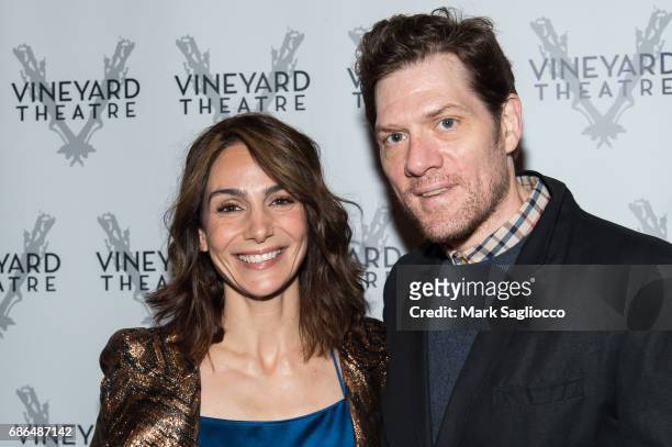 Actress Annie Parisse and Novelist/Playwright Adam Rapp attend the "Can You Forgive Her?" Opening Night at the Vineyard Theatre on May 21, 2017 in...
