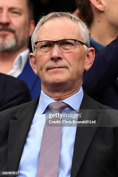 Premier League chief-executive Richard Scudamore looks on during the Premier League match between Chelsea and Sunderland at Stamford Bridge on May...