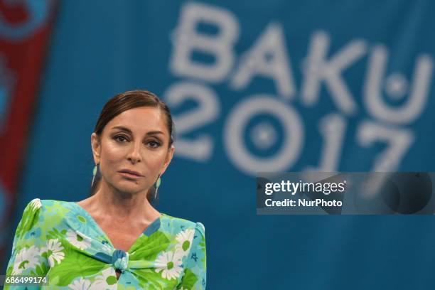 Azerbaijan's Vice President and First Lady Mehriban Aliyeva attends the Women's Wrestling event at the Baku 2017 4th Islamic Solidarity Games at the...