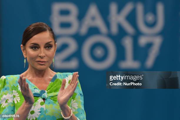 Azerbaijan's Vice President and First Lady Mehriban Aliyeva attends the Women's Wrestling event at the Baku 2017 4th Islamic Solidarity Games at the...