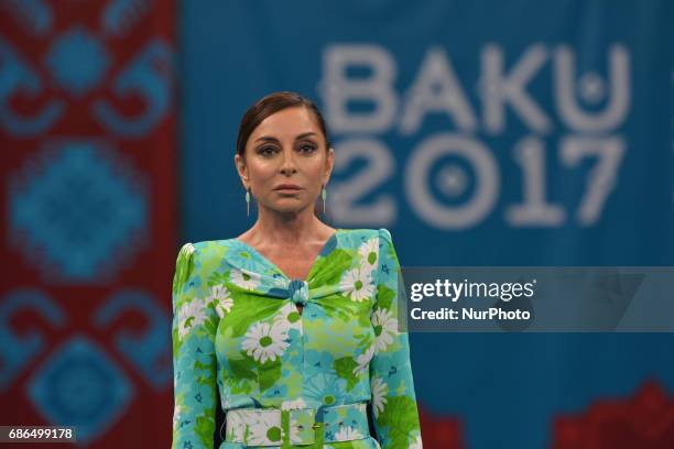 Azerbaijan's Vice President and First Lady Mehriban Aliyeva attends the Women's Wrestling event at the Baku 2017 4th Islamic Solidarity Games at the...