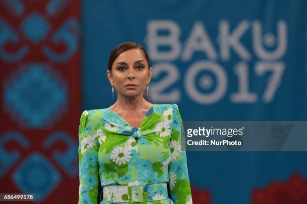 Azerbaijan's Vice President and First Lady Mehriban Aliyeva attends the Women's Wrestling event at the Baku 2017 4th Islamic Solidarity Games at the...
