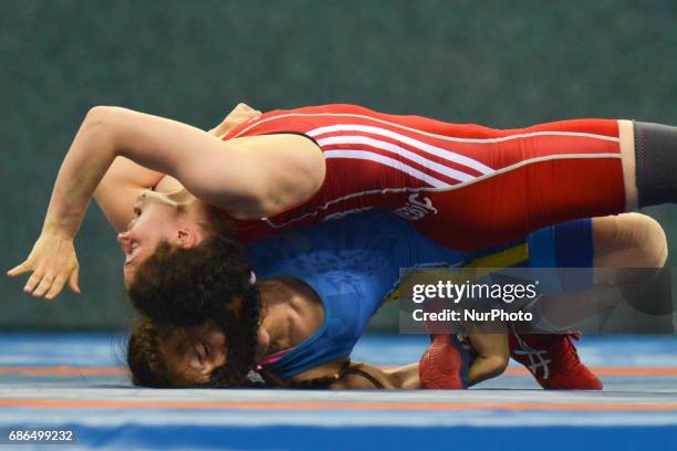 Aigul Nuralim of Kazakhstan competes against Burcu Kebic of Turkey in the Women's Freestyle 53kg Wrestling Preliminatory during Baku 2017 - 4th...