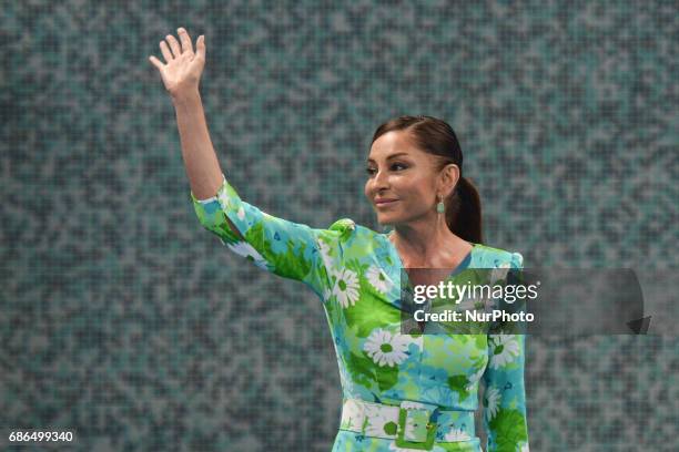 Azerbaijan's Vice President and First Lady Mehriban Aliyeva attends the Women's Wrestling event at the Baku 2017 4th Islamic Solidarity Games at the...