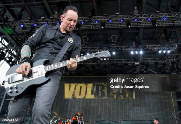 Singer Michael Poulsen of Volbeat performs at MAPFRE Stadium on May 21, 2017 in Columbus, Ohio.