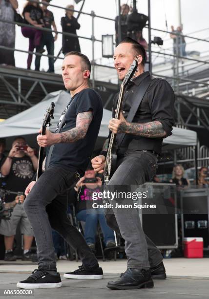 Musicians Kaspar Boye Larsen and Michael Poulsen of Volbeat perform at MAPFRE Stadium on May 21, 2017 in Columbus, Ohio.