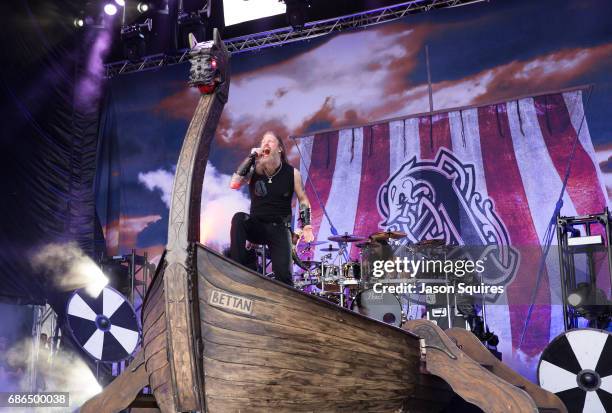 Singer Johan Hegg of Amon Amarth performs at MAPFRE Stadium on May 21, 2017 in Columbus, Ohio.