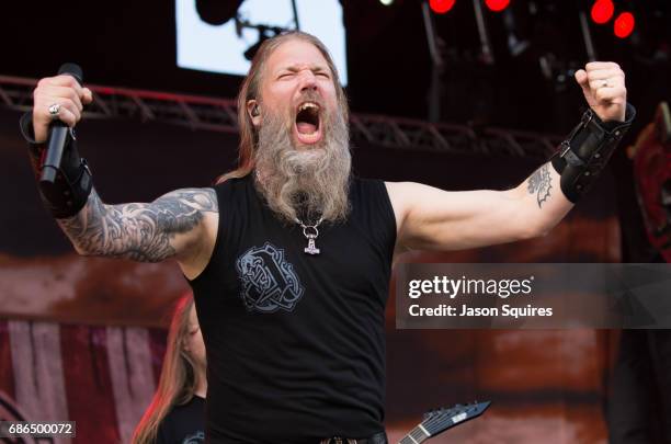 Singer Johan Hegg of Amon Amarth performs at MAPFRE Stadium on May 21, 2017 in Columbus, Ohio.