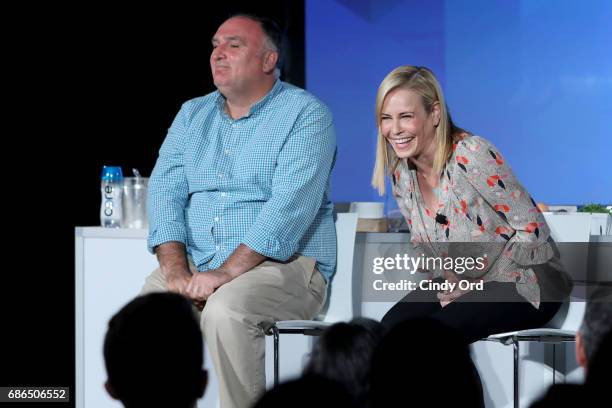 Chef Jose Andres and Chelsea Handler speak onstage at the Chelsea Handler and Chef Jose Andres Heat Up The Kitchen panel during the 2017 Vulture...