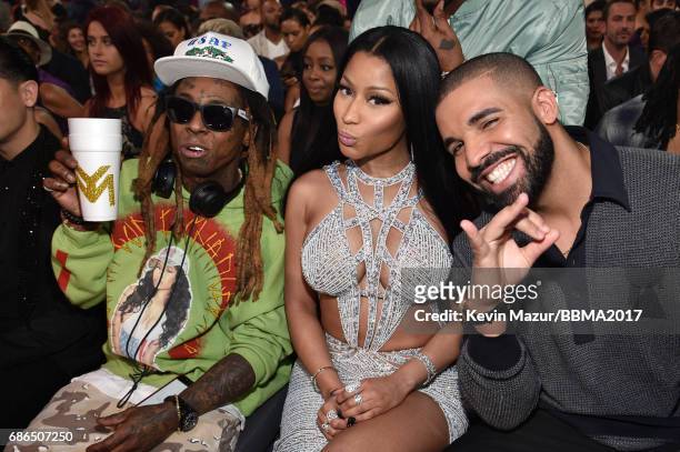 Recording artists Lil Wayne, Nicki Minaj, and Drake attend the 2017 Billboard Music Awards at T-Mobile Arena on May 21, 2017 in Las Vegas, Nevada.
