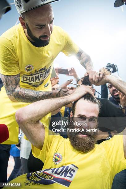 Pero Antic, #12 of Fenerbahce Istanbul and Luigi Datome, #70 of Fenerbahce Istanbul during the 2017 Final Four Istanbul Turkish Airlines EuroLeague...