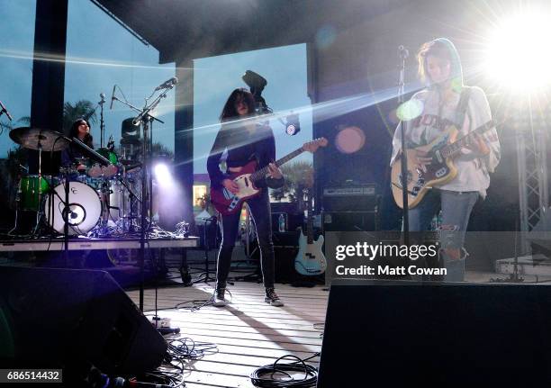 Stella Mozgawa, Theresa Wayman and Emily Kokal of Warpaint perform at the Mermaid Stage during 2017 Hangout Music Festival on May 21, 2017 in Gulf...