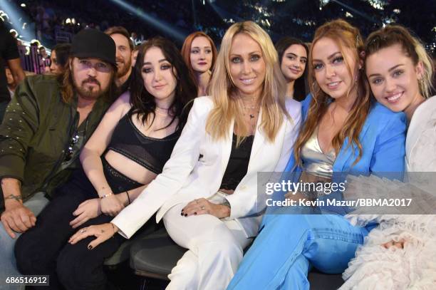 Recording artists Billy Ray Cyrus and Noah Cyrus, Tish Cyrus, Brandi Cyrus, and recording artist Miley Cyrus attend the 2017 Billboard Music Awards...